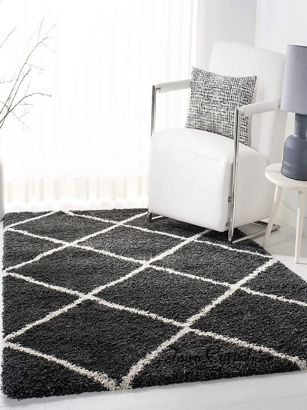 

IMRA CARPET Grey & Cream Geometric Shaggy Rectangle Carpet