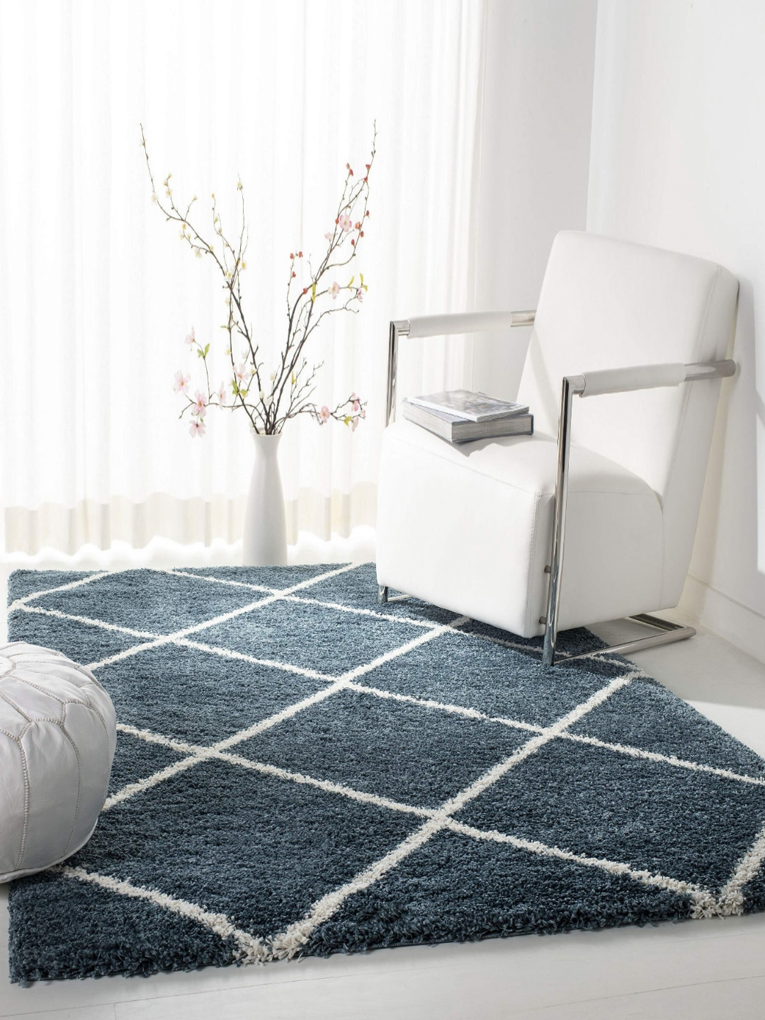 

IMRA CARPET Turquoise Blue Geometric Hand-Tufted Shaggy Carpet