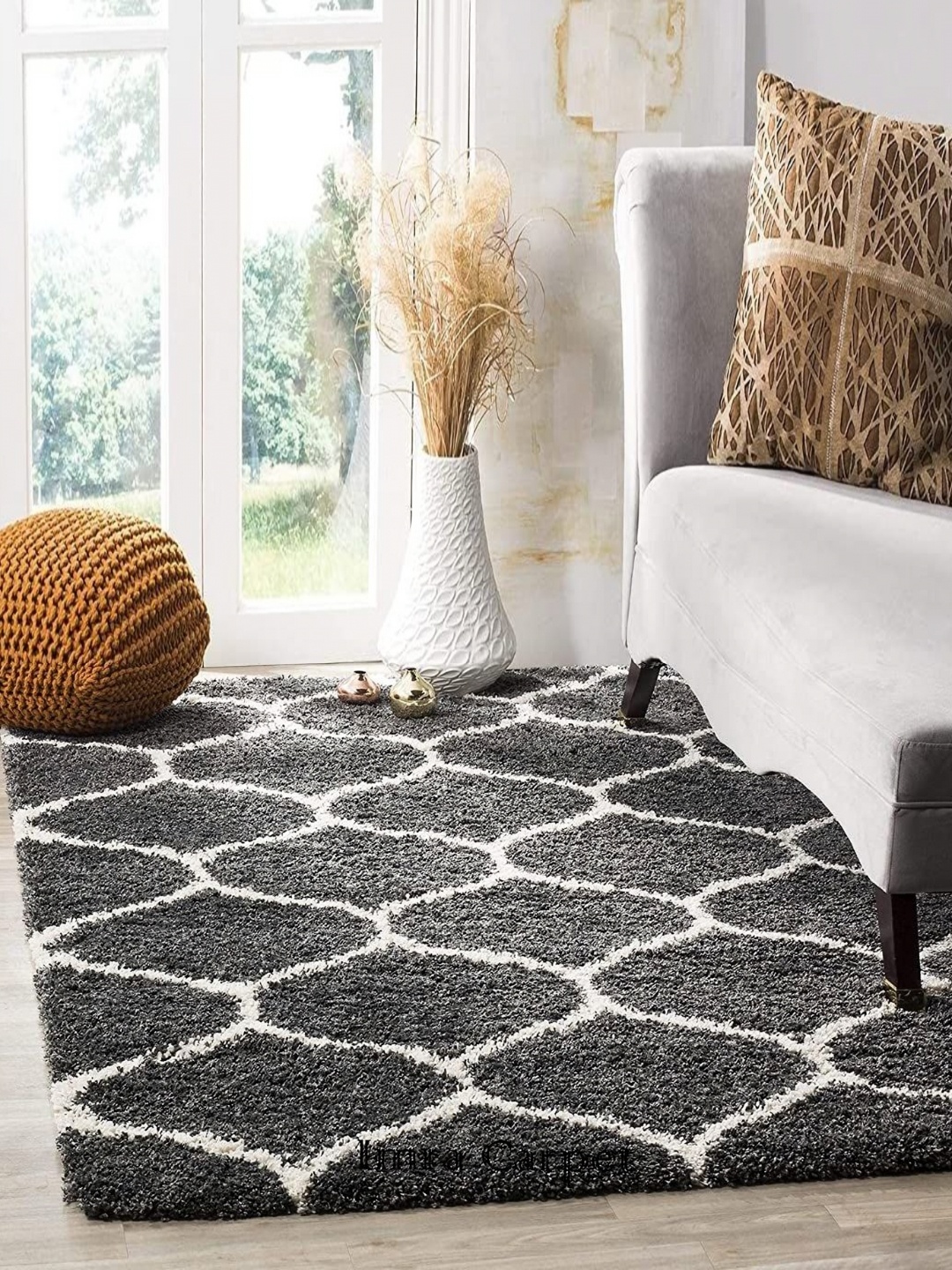 

IMRA CARPET Grey & White Geometric Rectangular Carpet