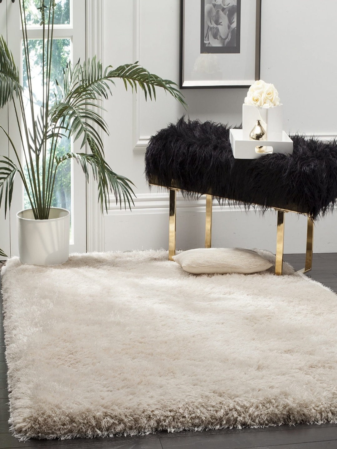 

IMRA CARPET Cream-Coloured Textured Shaggy Carpet