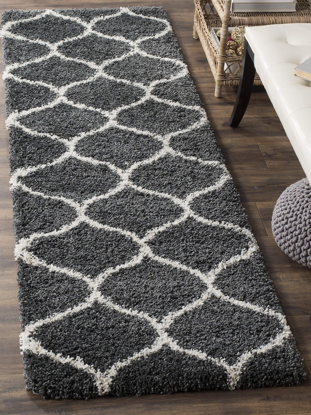 

IMRA CARPET Grey & White Abstract Rectangular Shaggy Carpet