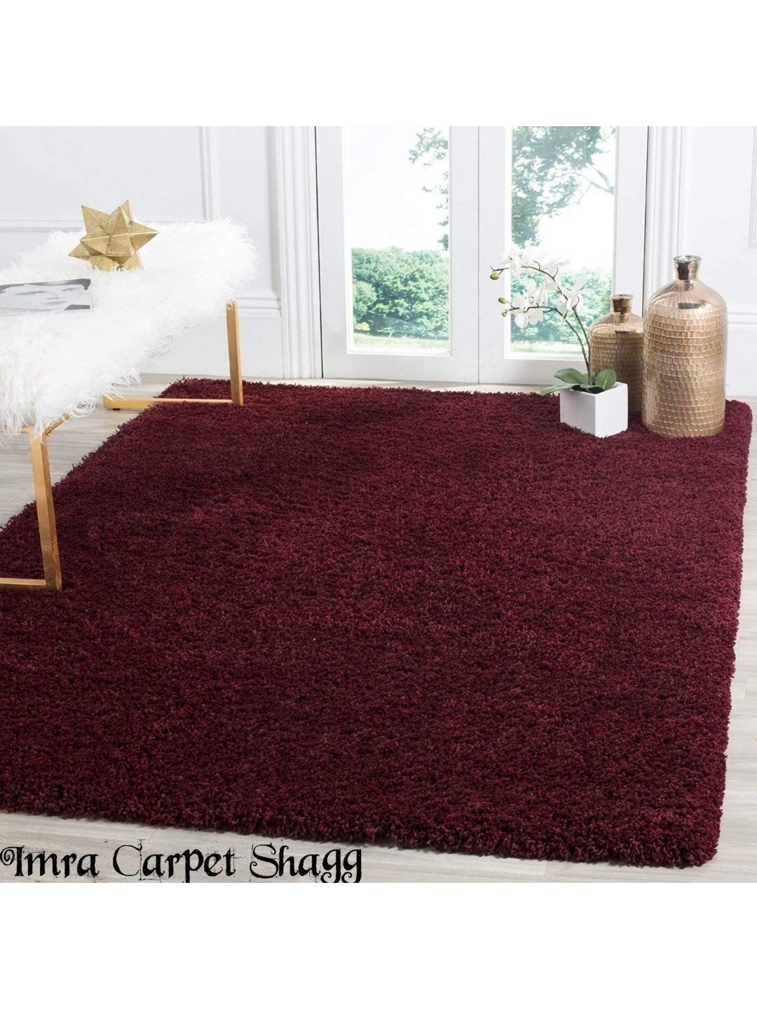 

IMRA CARPET Maroon Hand-Tufted Shaggy Carpet