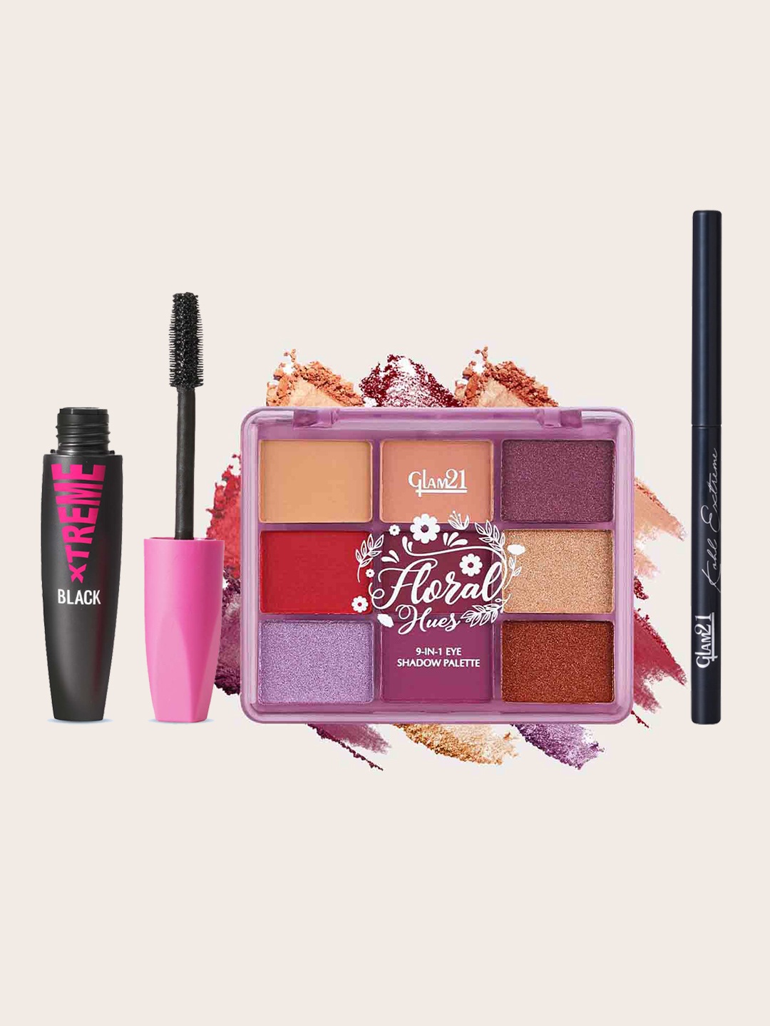 

GLAM21 Set of 3 Kajal, Mascara, Eyeshadow Palette Make up Combo, Black