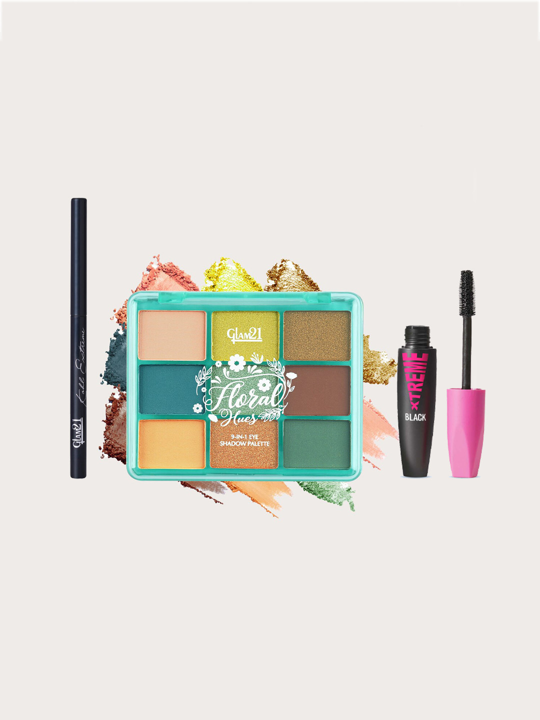 

GLAM21 Set of 3 Kajal, Mascara, Eyeshadow Palette Make up Combo, Black