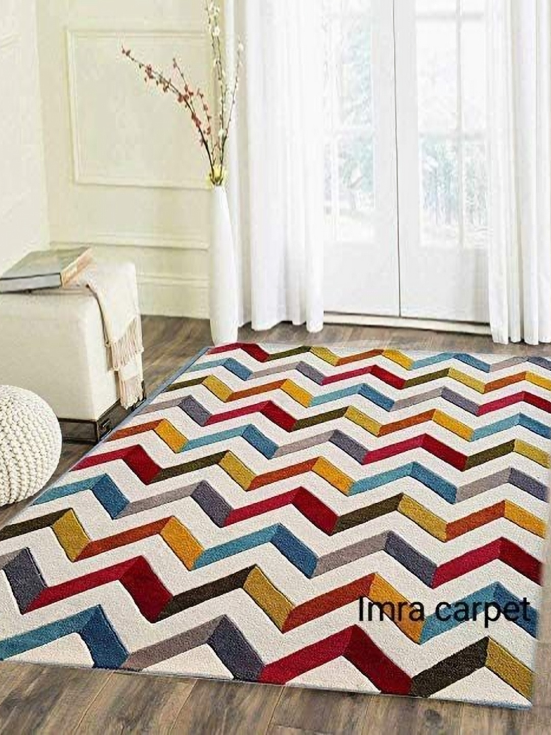 

IMRA CARPET Beige & Red Geometric Woollen Carpet