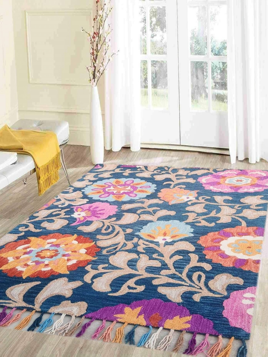 

IMRA CARPET Turquoise Blue & Purple Ethnic Motifs Printed Carpet