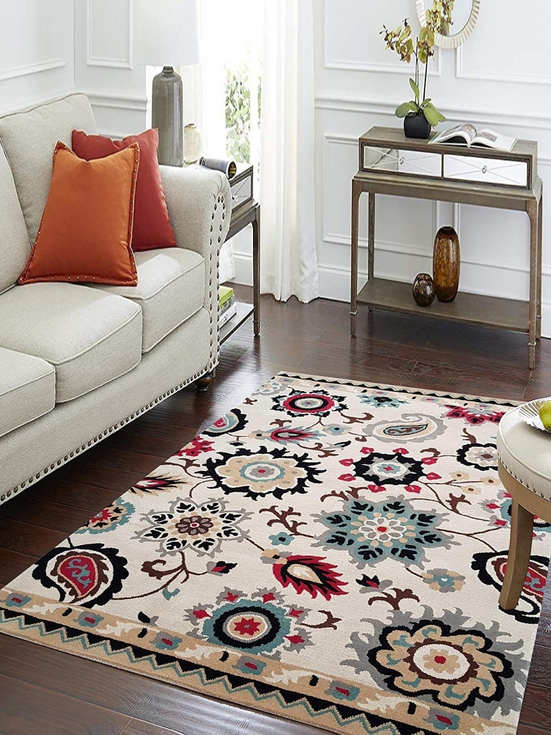 

IMRA CARPET Grey & Cream Floral Woollen Carpet