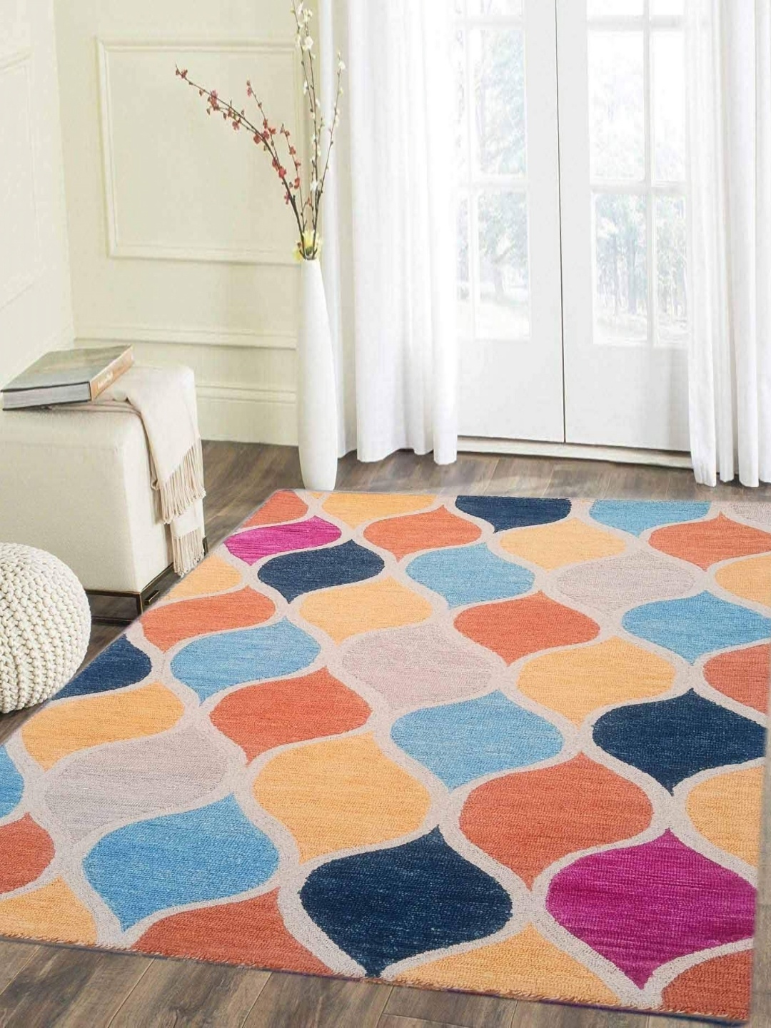 

IMRA CARPET Blue & Orange Geometric Woollen Carpet