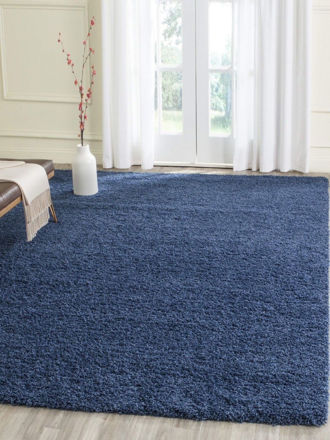 

IMRA CARPET Blue Shaggy Rectangle Anti-Skid Woollen Carpet