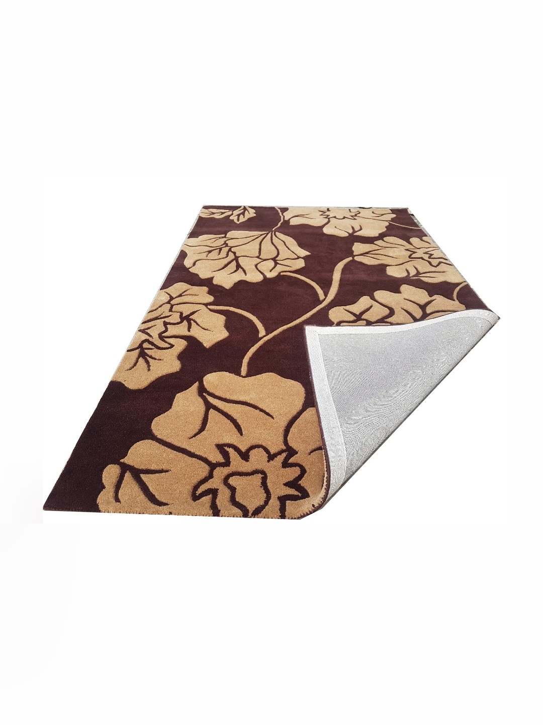 

IMRA CARPET Beige & Brown Floral Printed Anti-Skid Shaggy Carpet