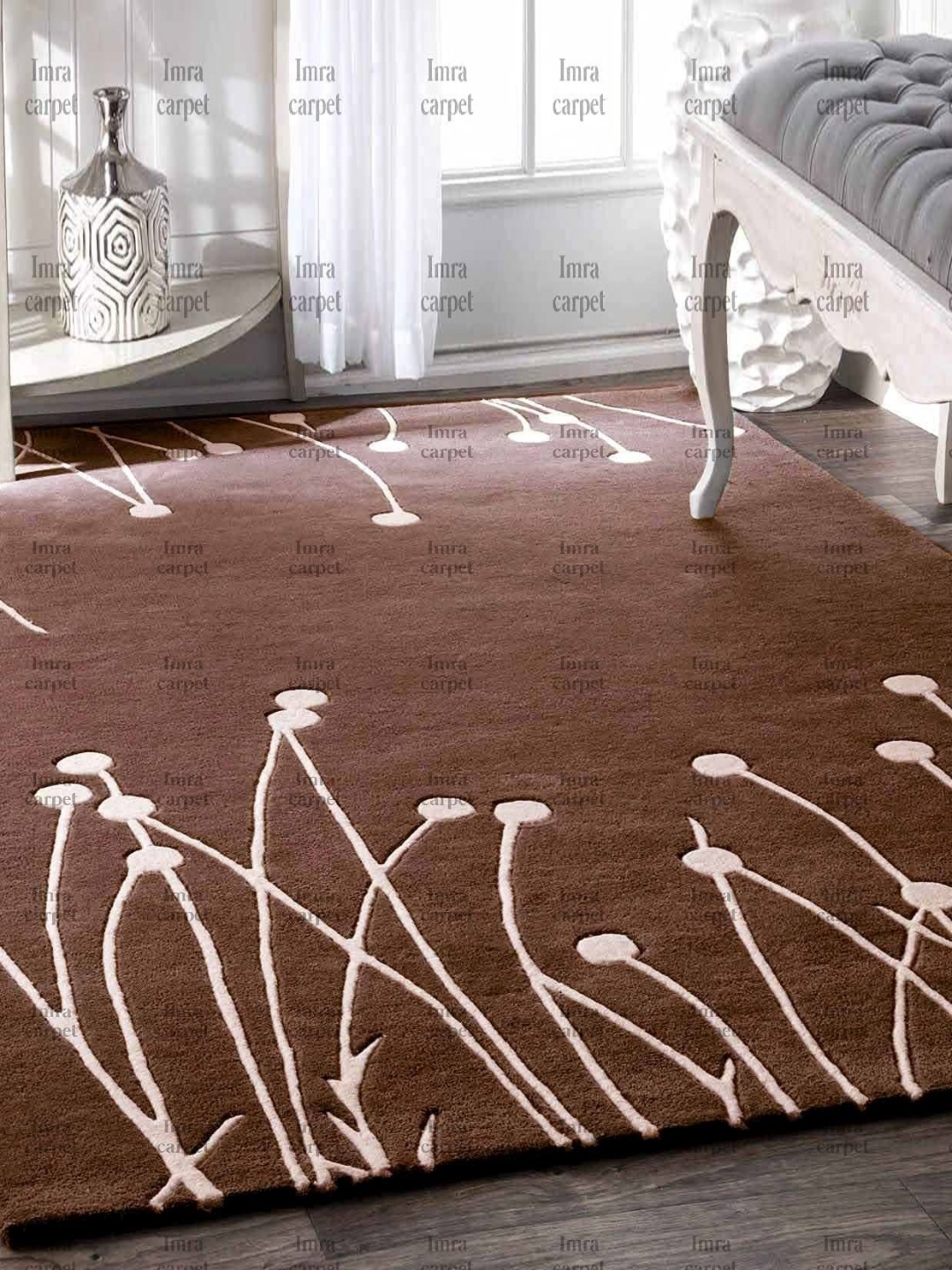 

IMRA CARPET Brown & White Floral Shaggy Rectangle Carpet