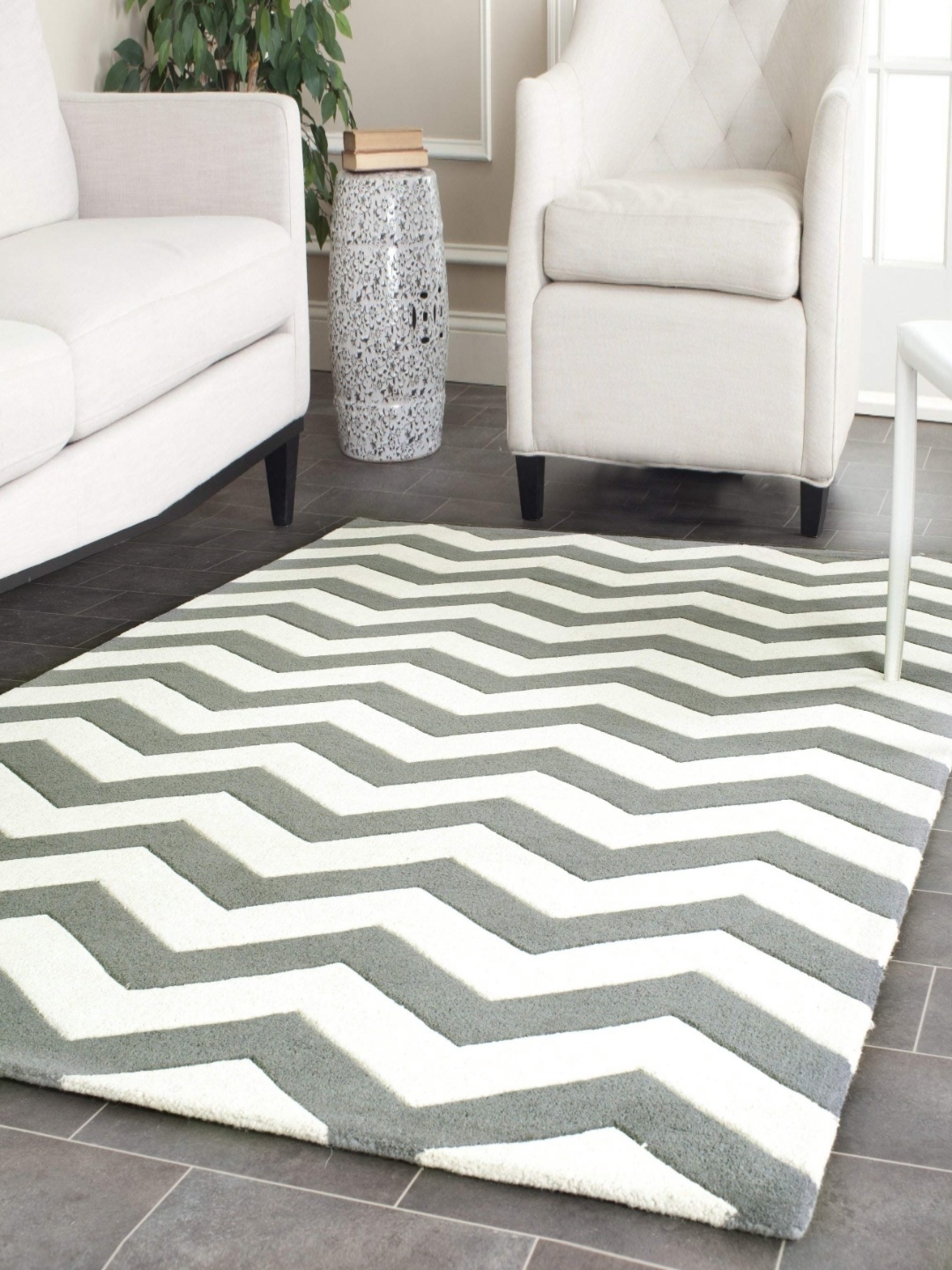 

IMRA CARPET Grey & White Geometric Shaggy Rectangle Carpet