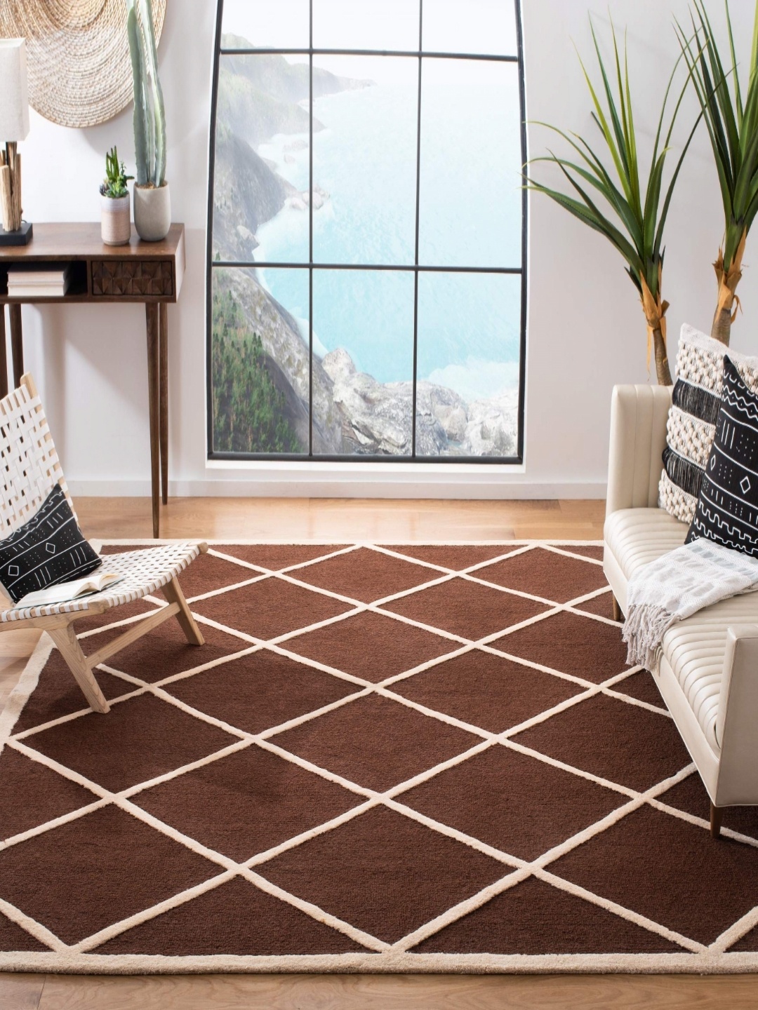 

IMRA CARPET Brown & White Geometric Shaggy Rectangle Anti-Skid Carpet