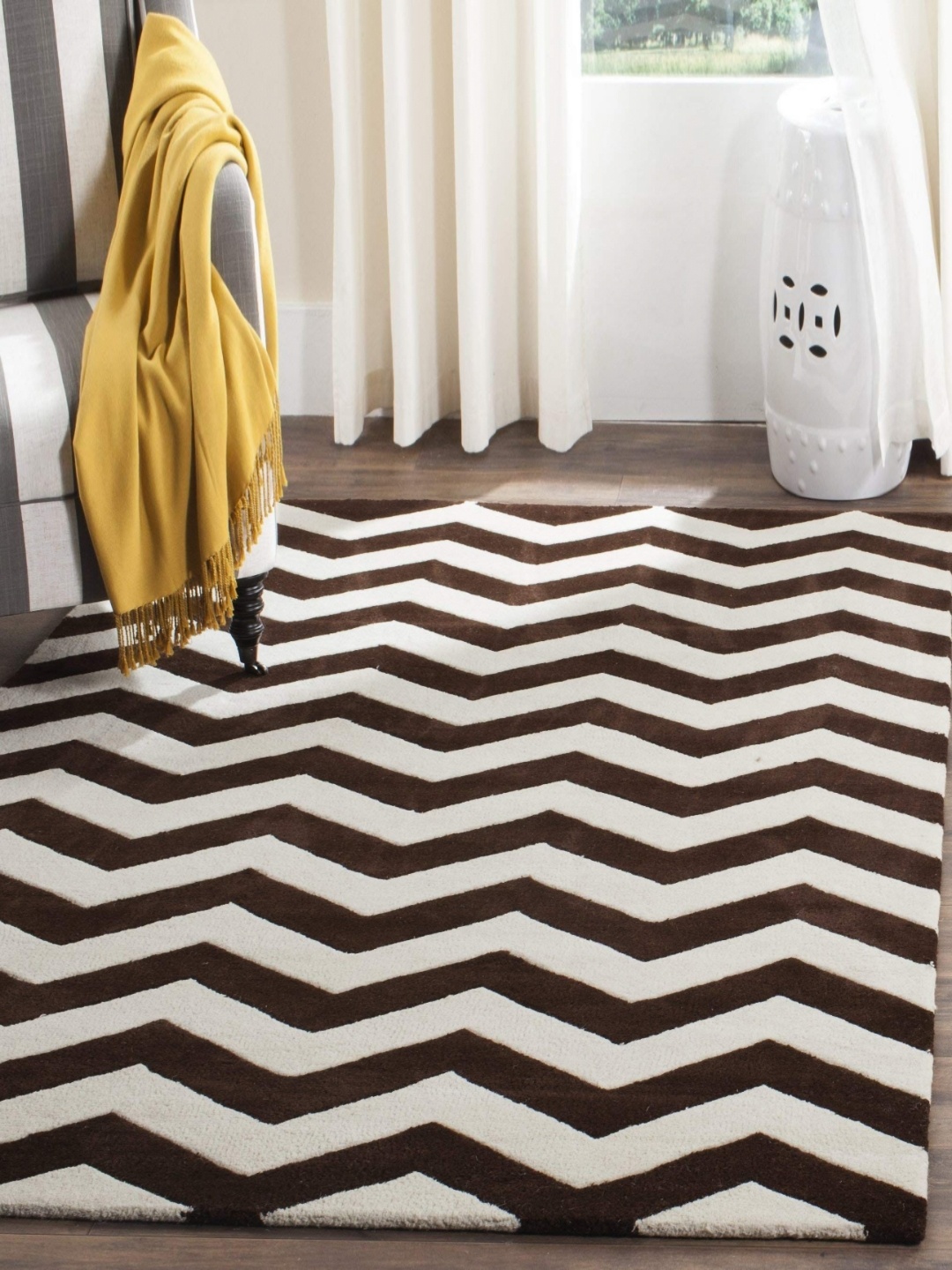 

IMRA CARPET Brown & White Geometric Shaggy Carpet