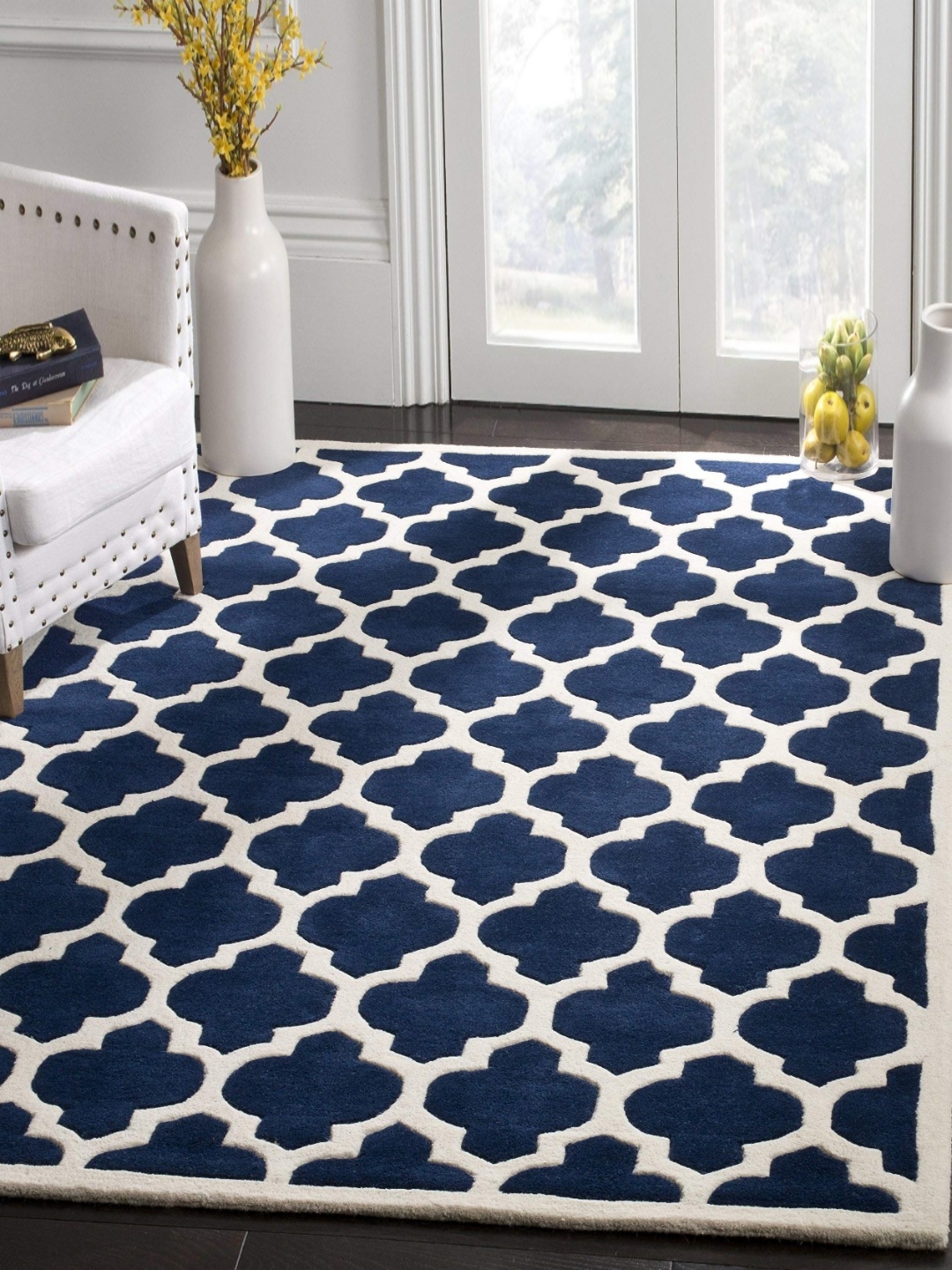 

IMRA CARPET Blue & White Geometric Anti-Skid Shaggy Carpet