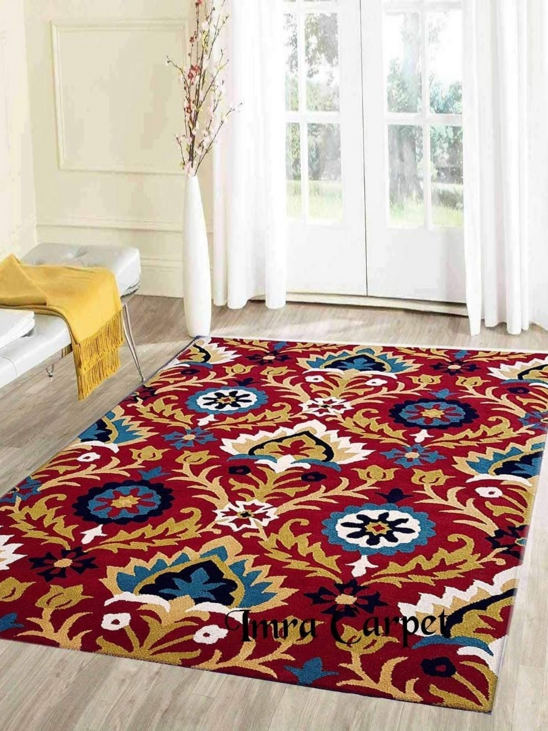 

IMRA CARPET Blue & Red Ethnic Motifs Shaggy Carpet
