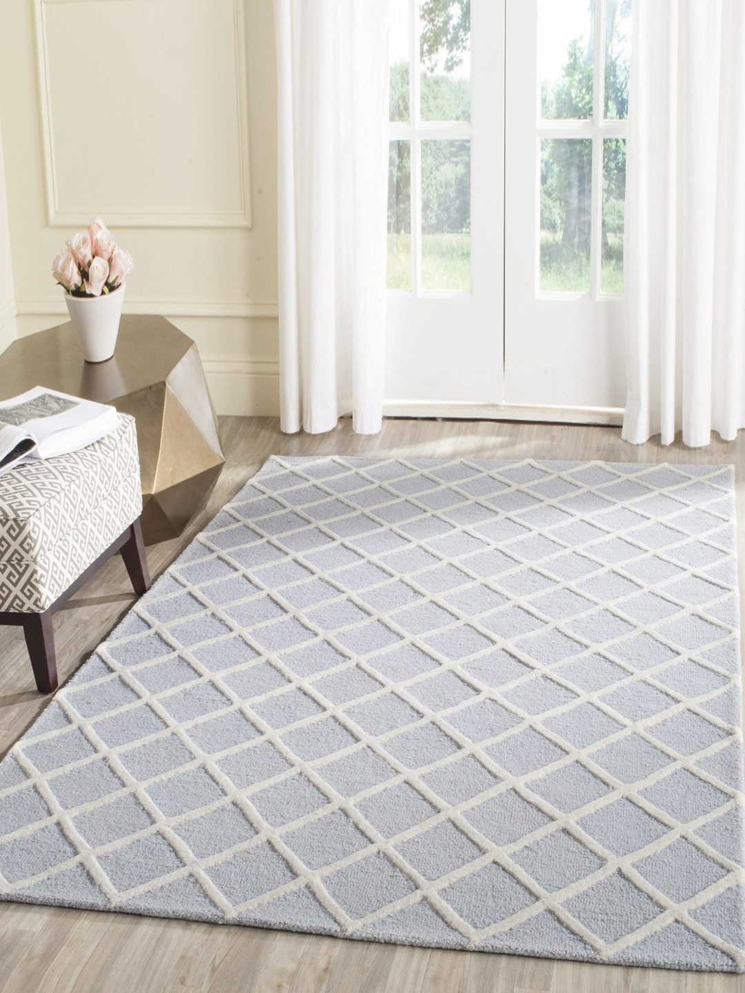 

IMRA CARPET Blue & White Geometric Shaggy Carpet