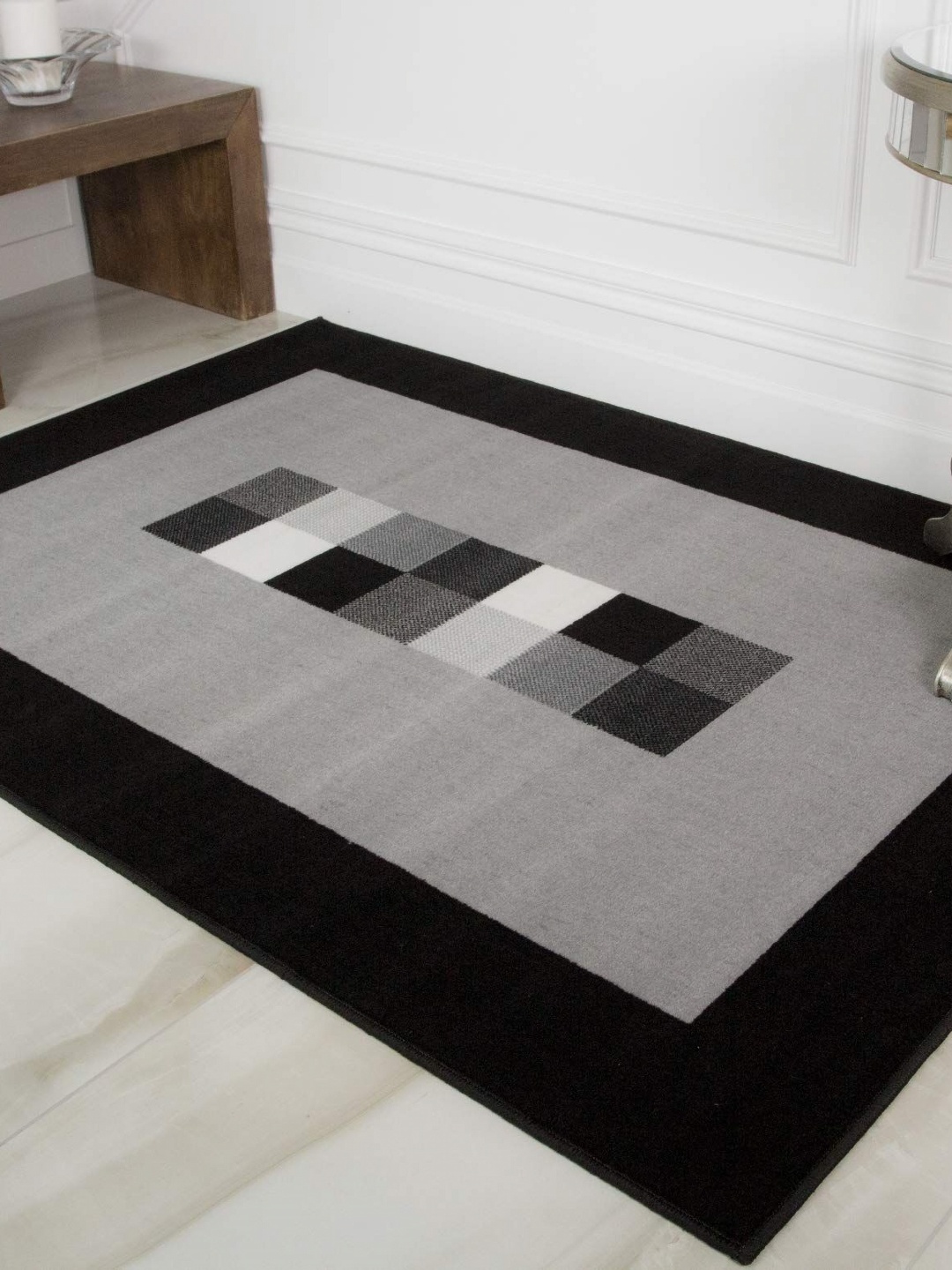 

IMRA CARPET Black & Grey Geometric Shaggy Rectangle Carpet