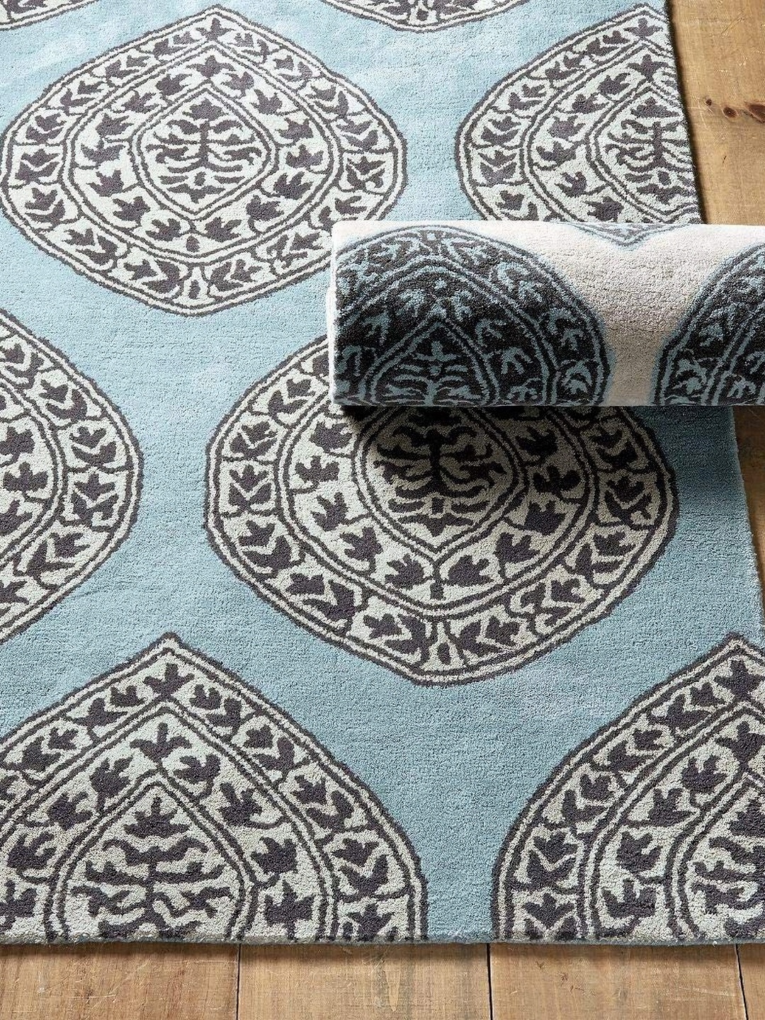 

IMRA CARPET Turquoise Blue & Grey Ethnic Motifs Shaggy Rectangle Carpet