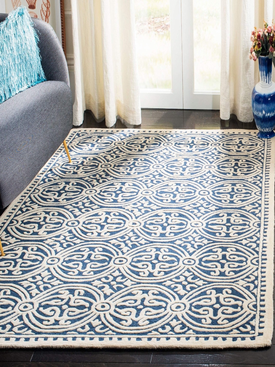 

IMRA CARPET Navy Blue & Beige Ethnic Motifs Contemporary Carpet