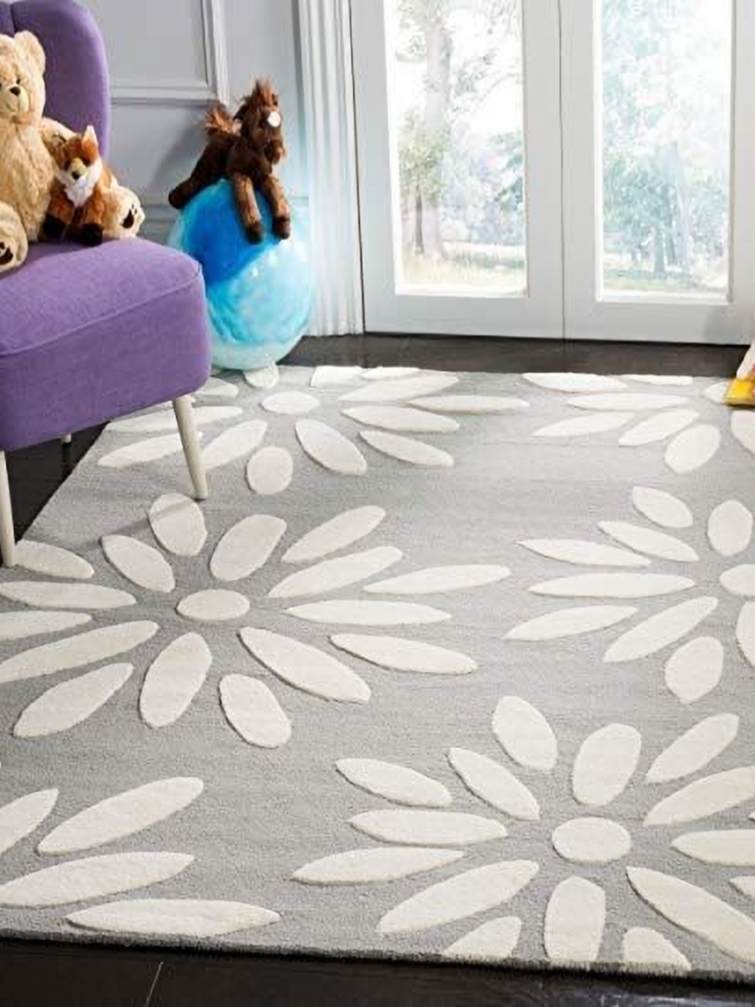 

IMRA CARPET Grey & White Floral Shaggy Rectangle Carpet