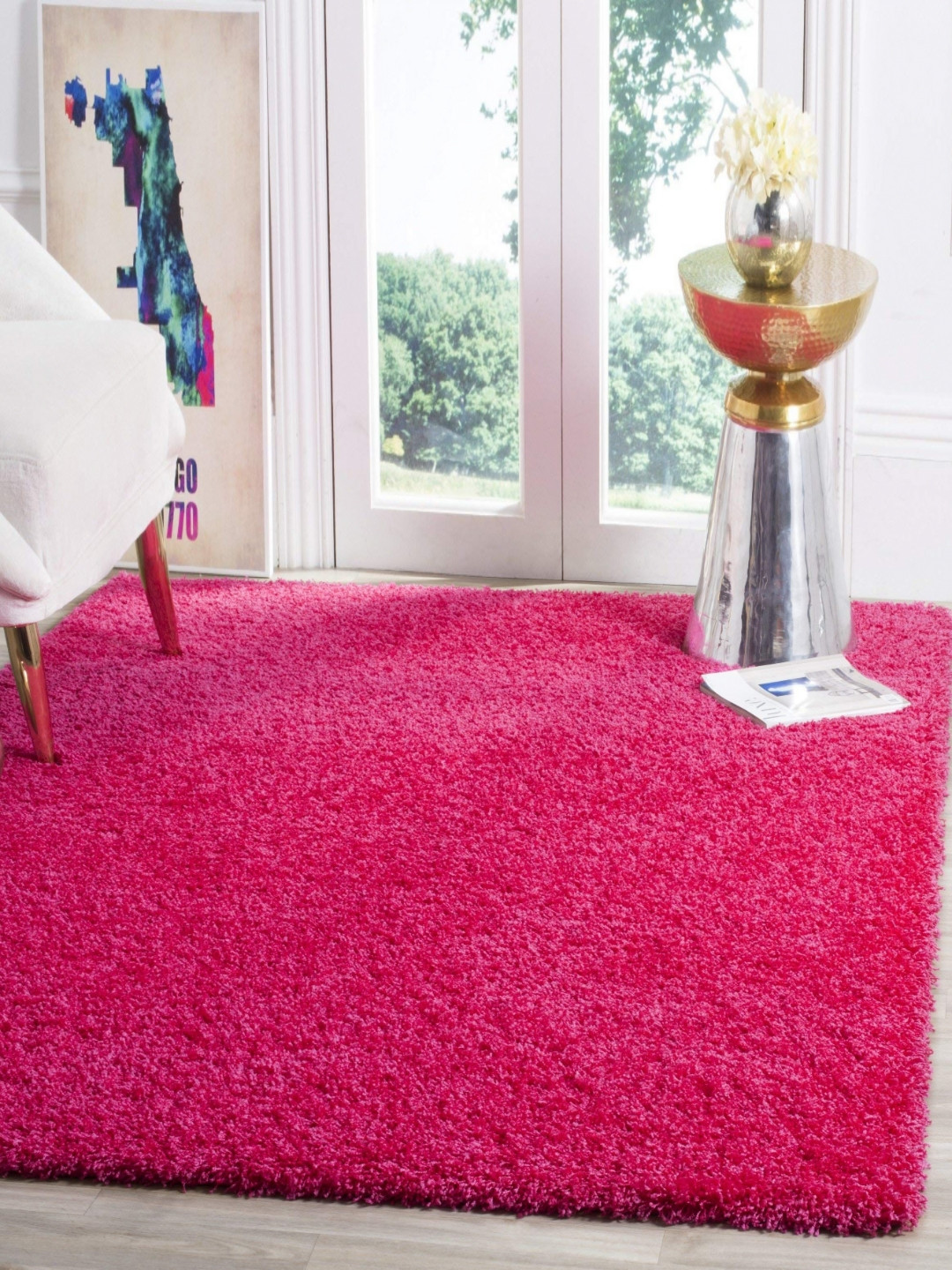 

IMRA CARPET Pink & White Shaggy Woollen Carpet