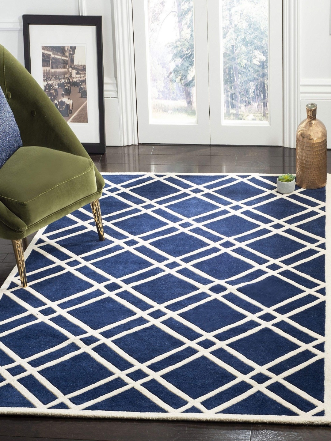 

IMRA CARPET Blue Geometric Shaggy Carpet