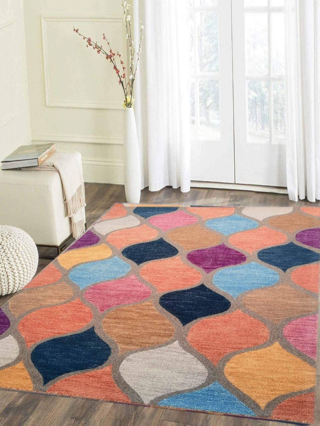 

IMRA CARPET Blue Geometric Woollen Carpet