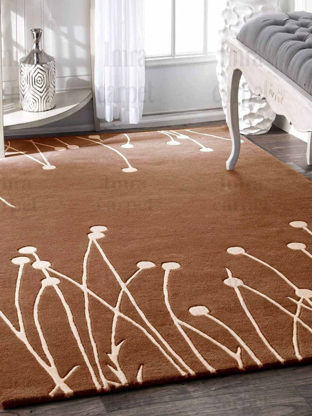 

IMRA CARPET Beige Geometric Printed Woollen Shaggy Carpet