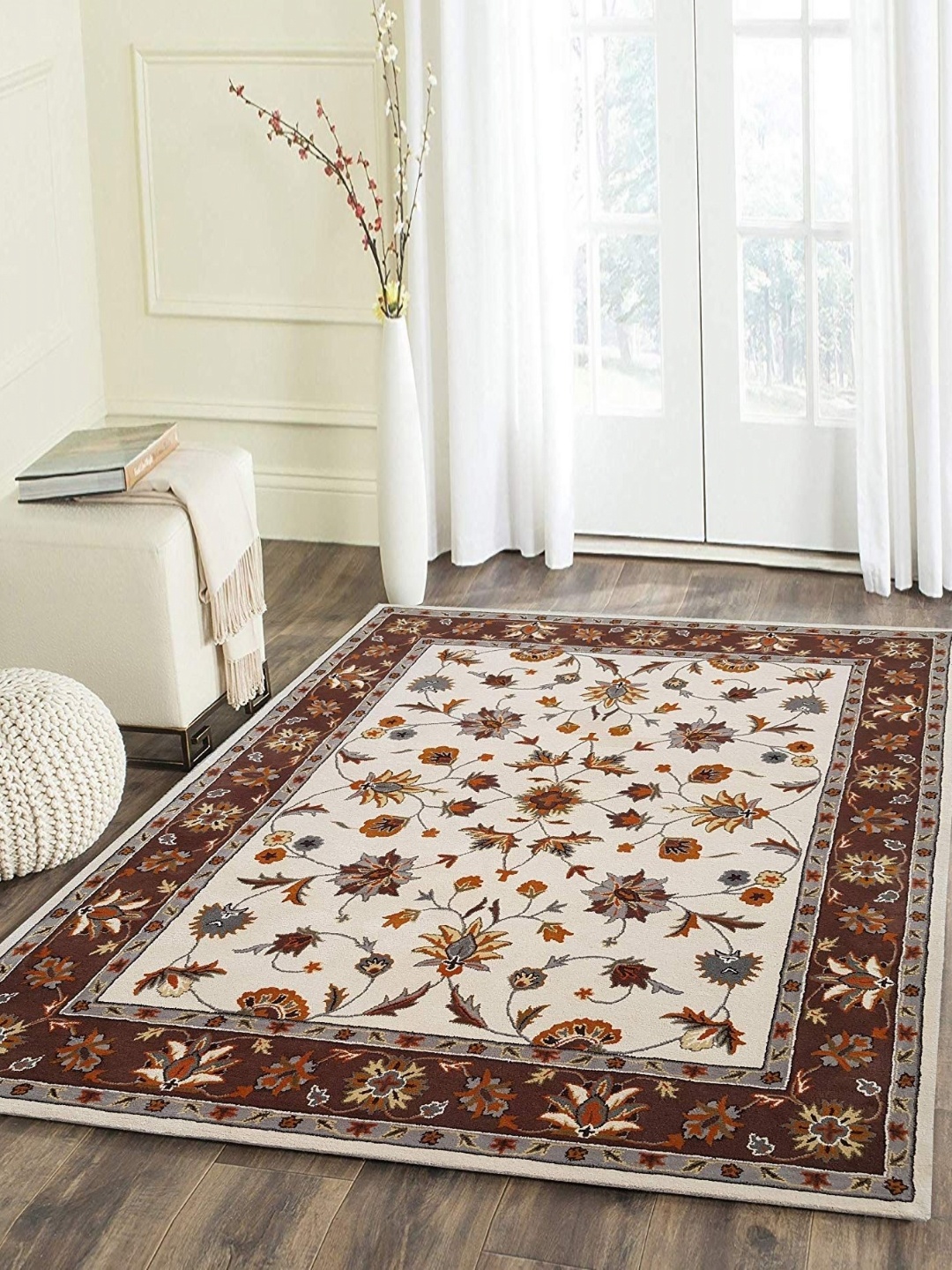 

IMRA CARPET Cream & Brown Floral Woollen Rectangle Carpet