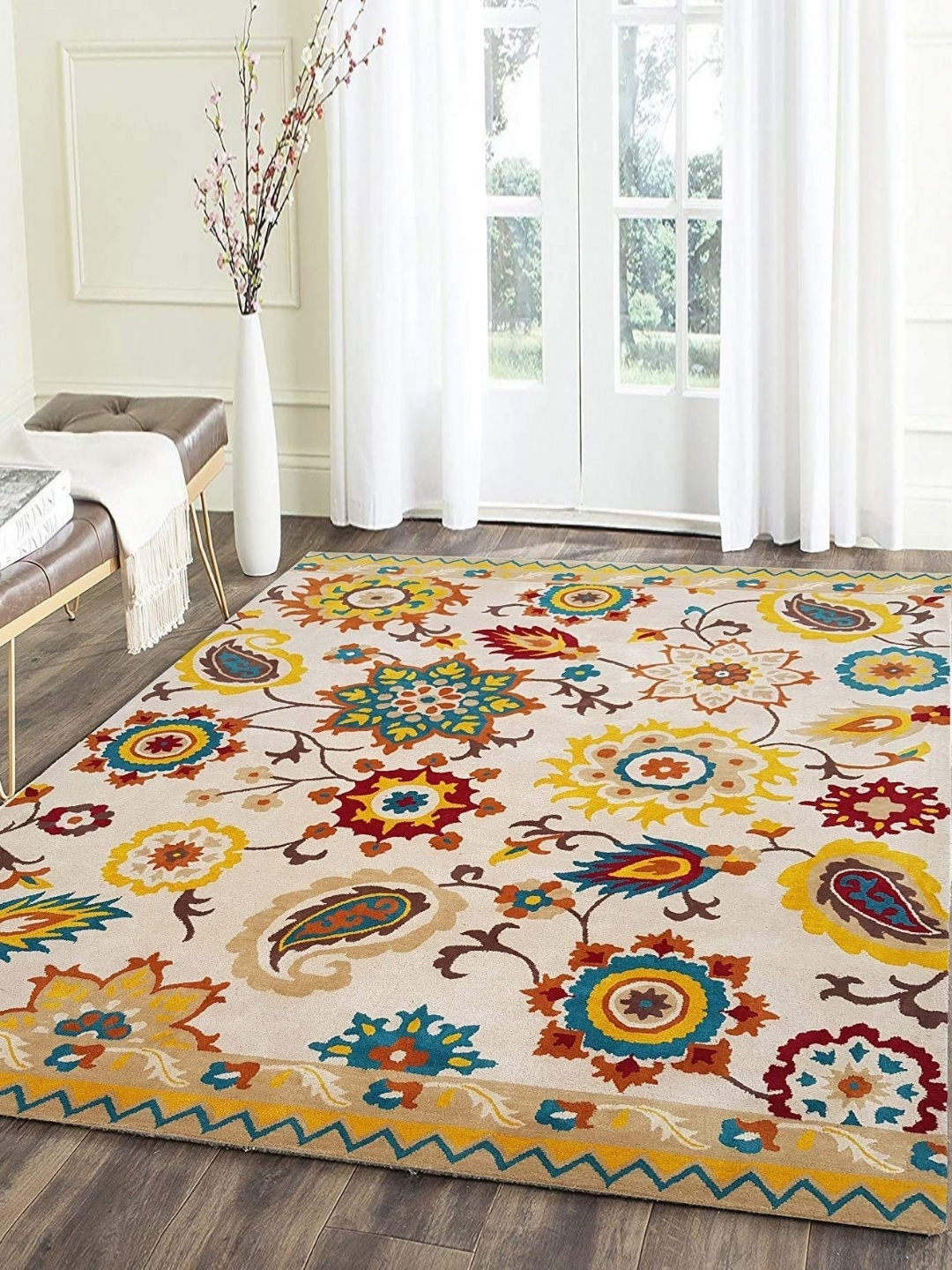

IMRA CARPET Beige & Yellow Ethnic Motifs Woollen Carpet