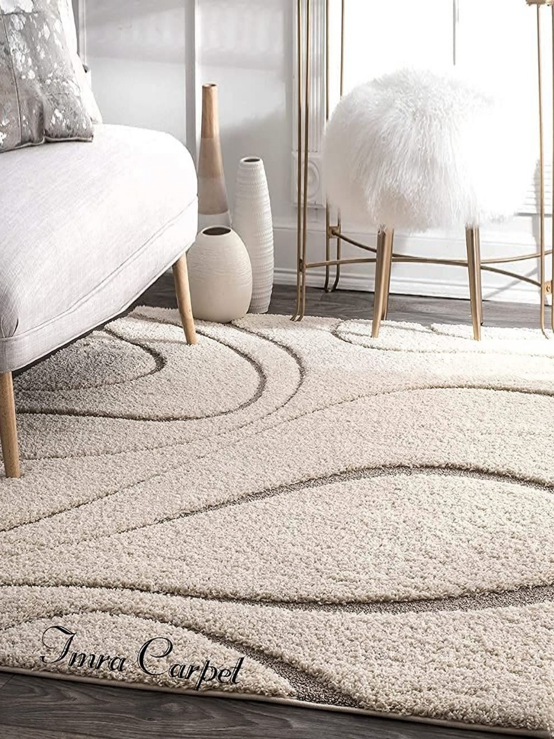 

IMRA CARPET Beige Geometric Woollen Shaggy Carpet