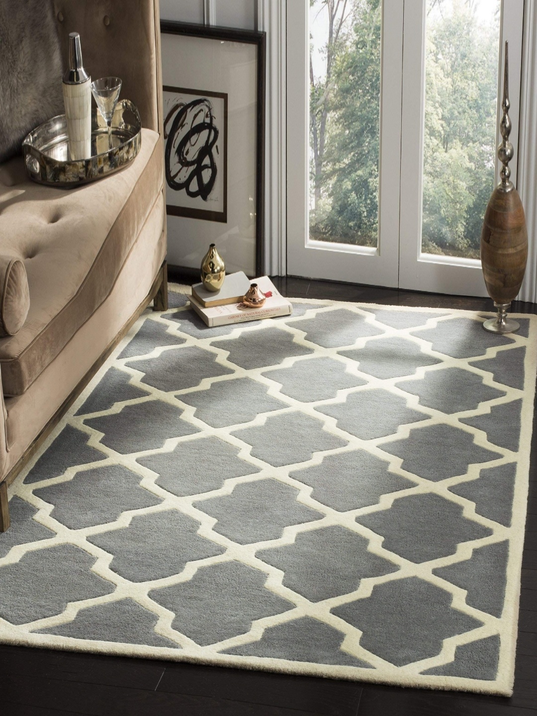 

IMRA CARPET Grey & White Geometric Shaggy Rectangle Carpet