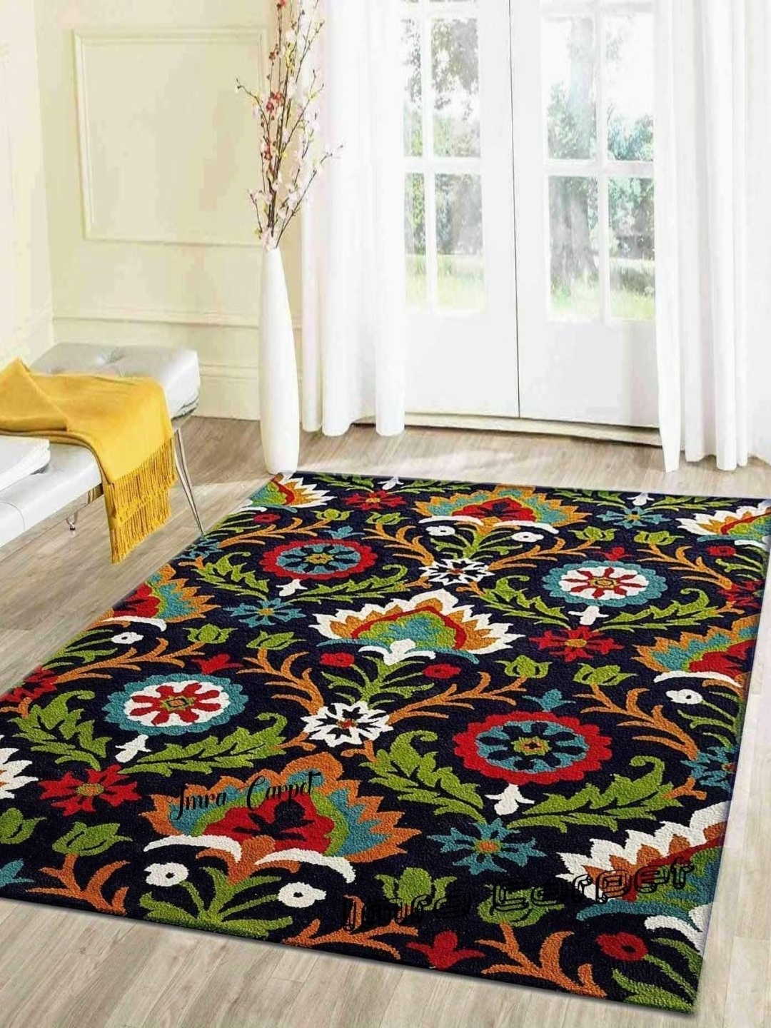 

IMRA CARPET Blue & Green Ethnic Motifs Shaggy Rectangle Carpet