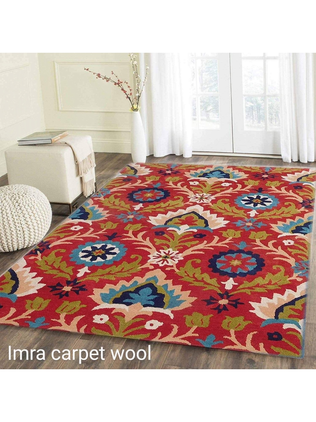 

IMRA CARPET Red & Blue Floral Rectangle Carpet