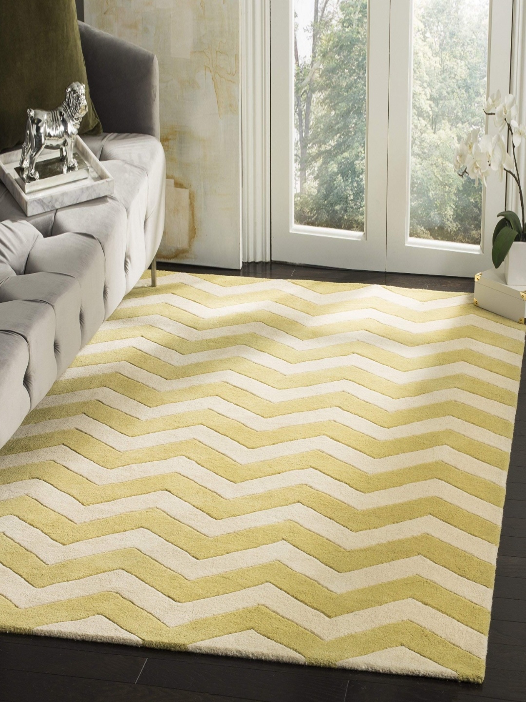 

IMRA CARPET Yellow & White Geometric Shaggy Rectangle Carpet