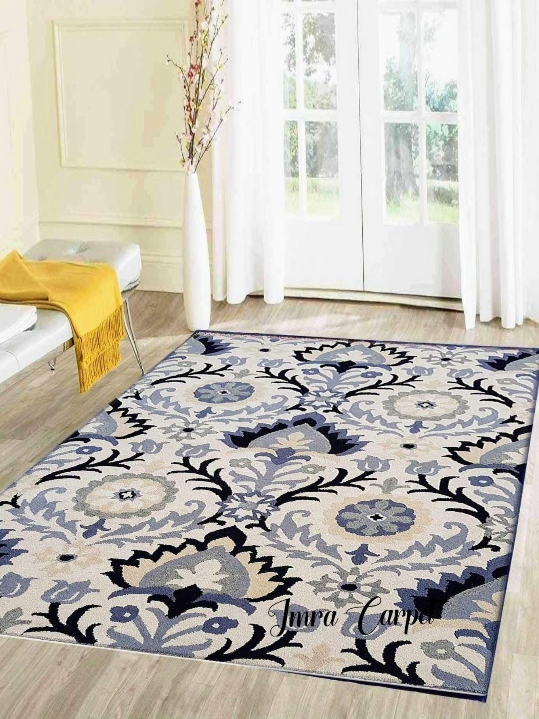

IMRA CARPET Beige & Grey Floral Shaggy Carpet