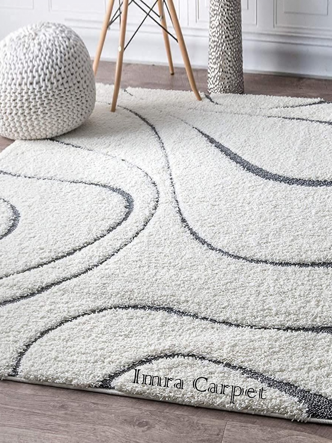

IMRA CARPET White Geometric Woollen Carpet