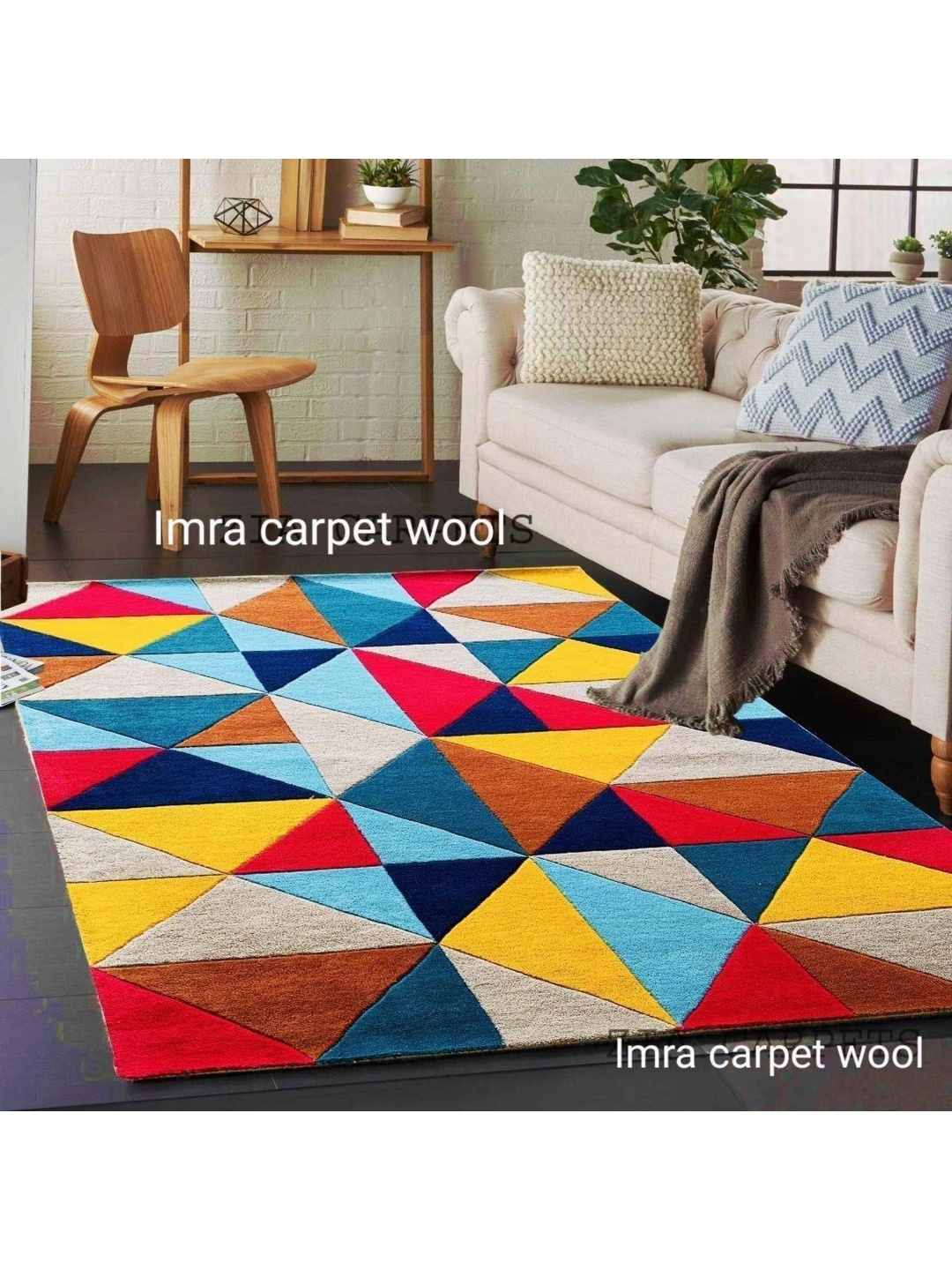 

IMRA CARPET Red & Yellow Geometric Hand-Tufted Woollen Carpet