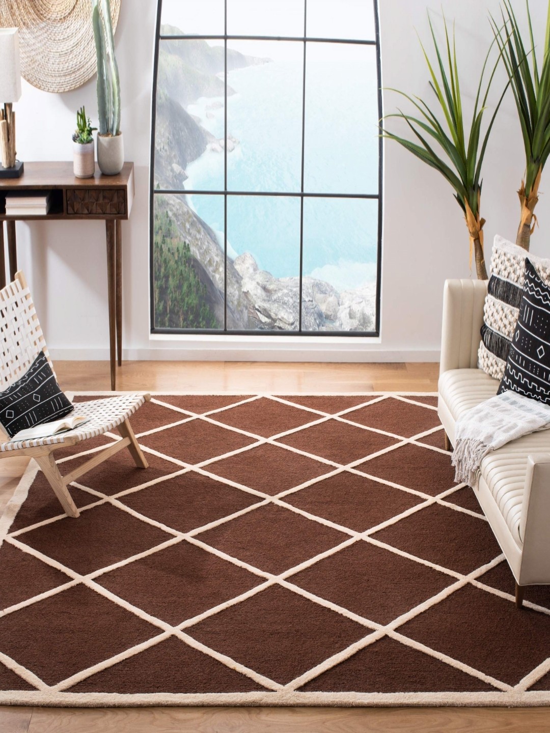 

IMRA CARPET Brown & WHite Geometric Printed Shaggy Carpet