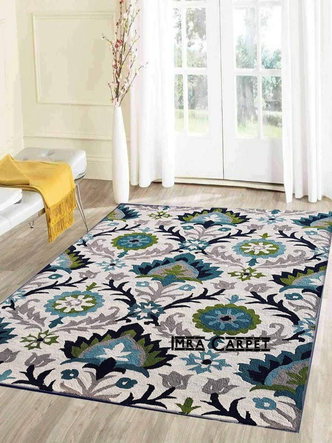 

IMRA CARPET Grey & Cream Ethnic Motifs Shaggy Carpet