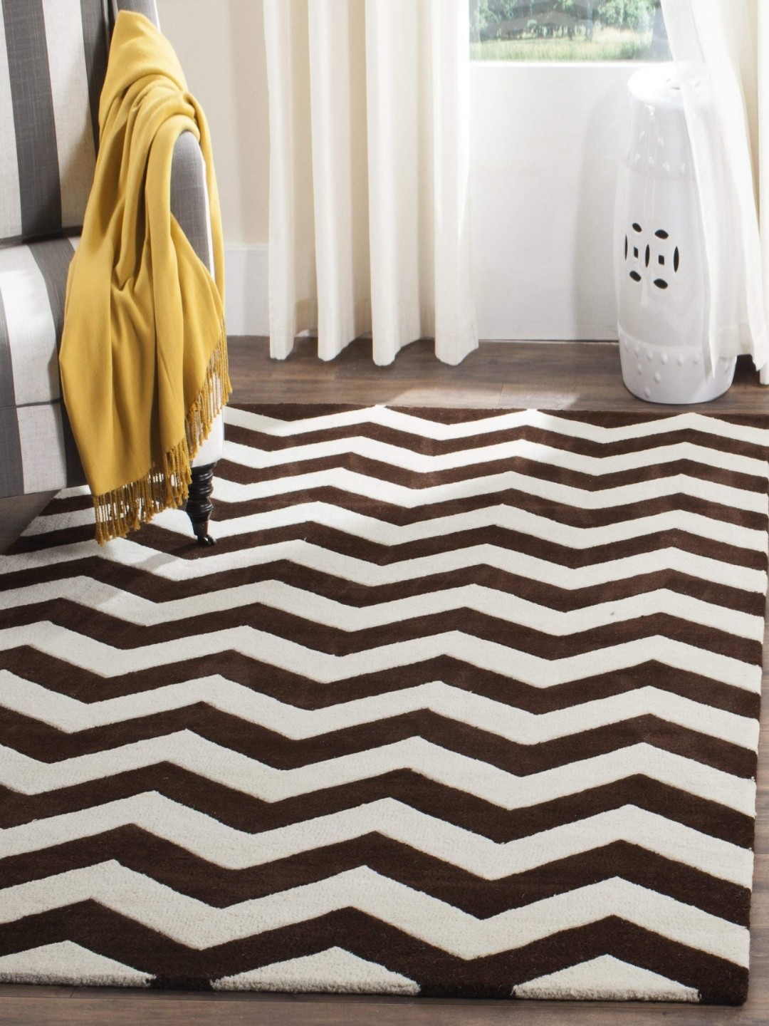

IMRA CARPET Brown & White Geometric Shaggy Carpet