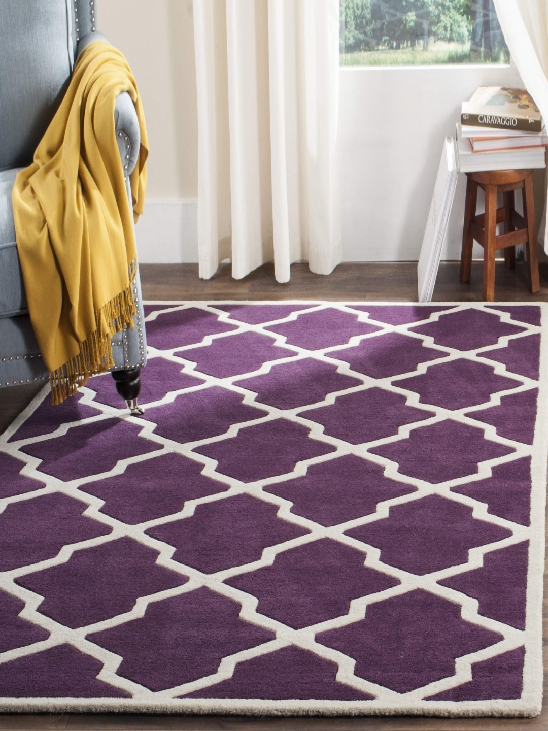 

IMRA CARPET Purple & White Geometric shaggy Carpet