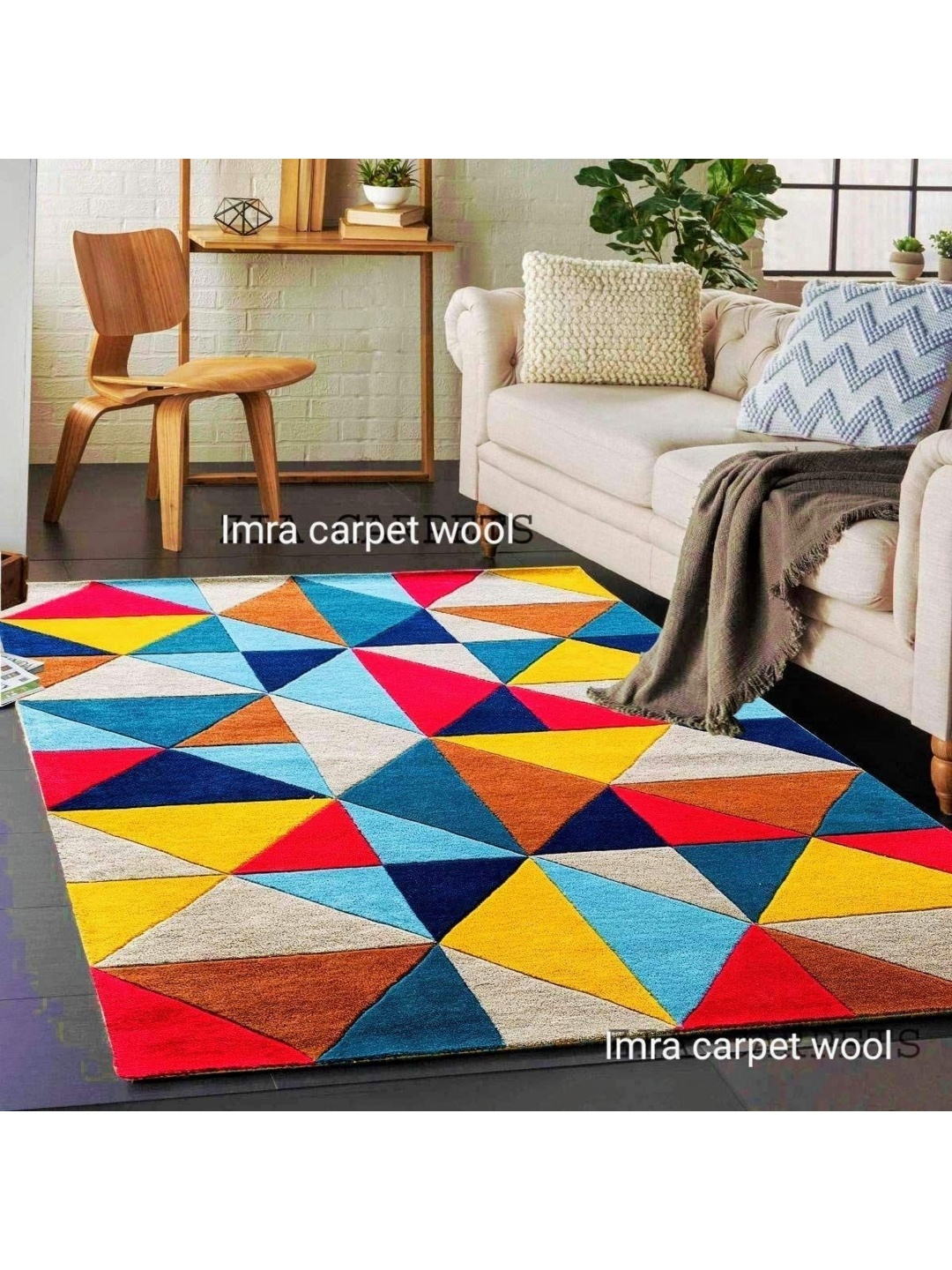 

IMRA CARPET Beige & Red Geometric Rectangular Shaggy Carpet