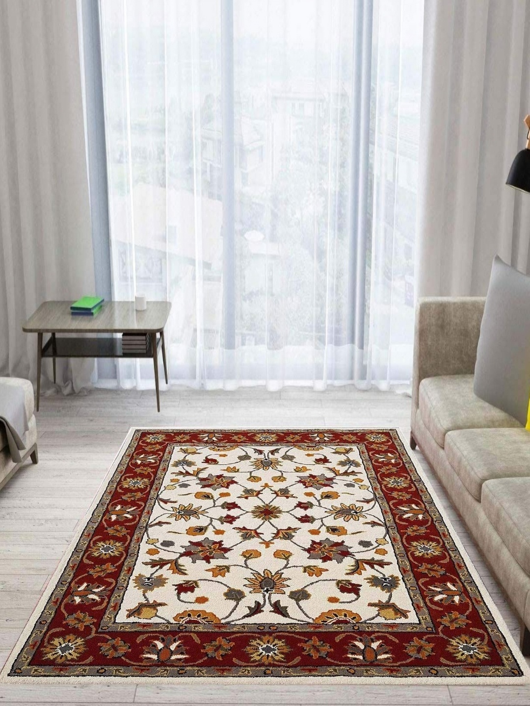 

IMRA CARPET Grey Floral Printed Shaggy Woollen Carpet
