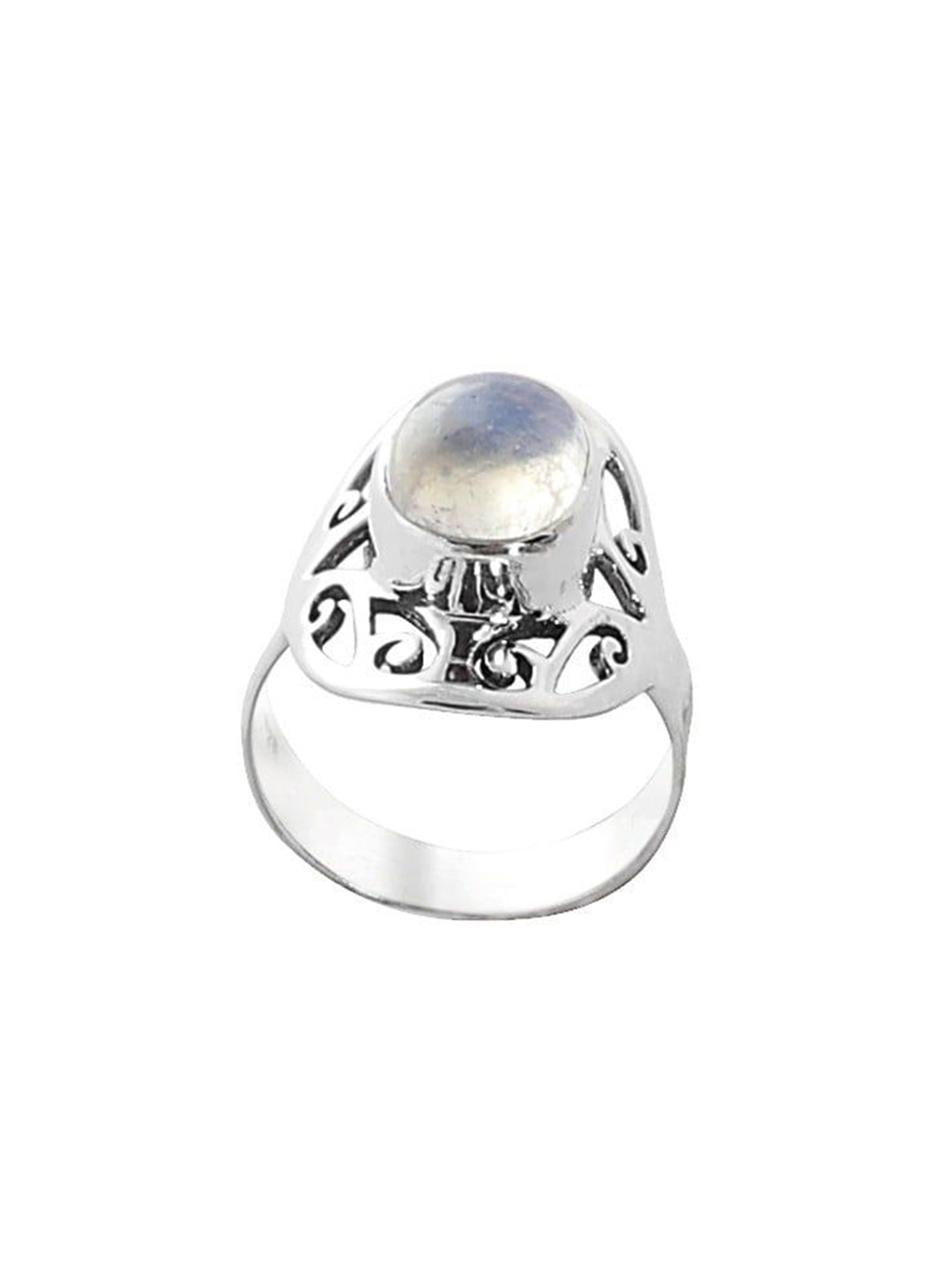 

Exotic India Rainbow Moonstone Studded Sterling Silver Designer Ring