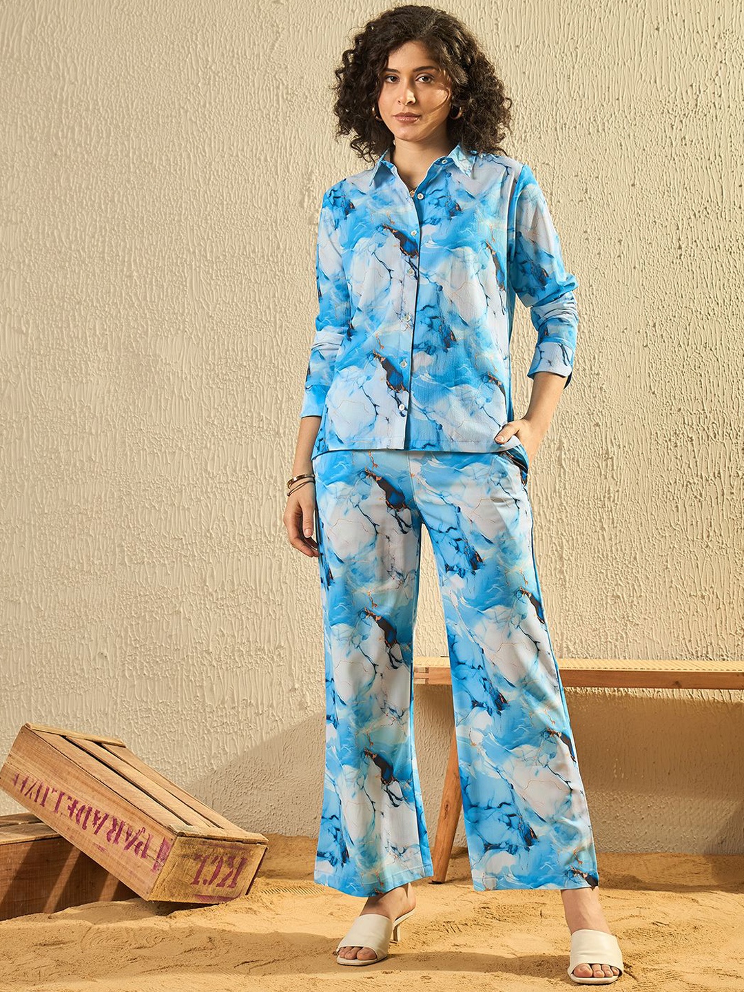 

Modeve Abstract Printed Shirt With Trousers, Blue