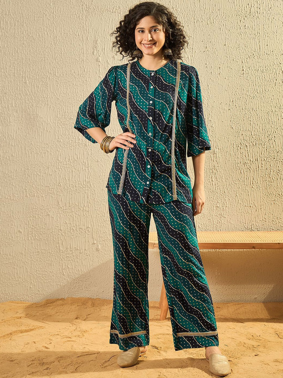

Modeve Embellished Top with Palazzo, Teal