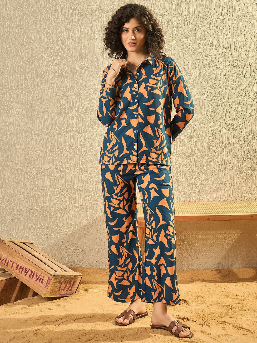 

Modeve Printed Shirt with Trousers, Navy blue