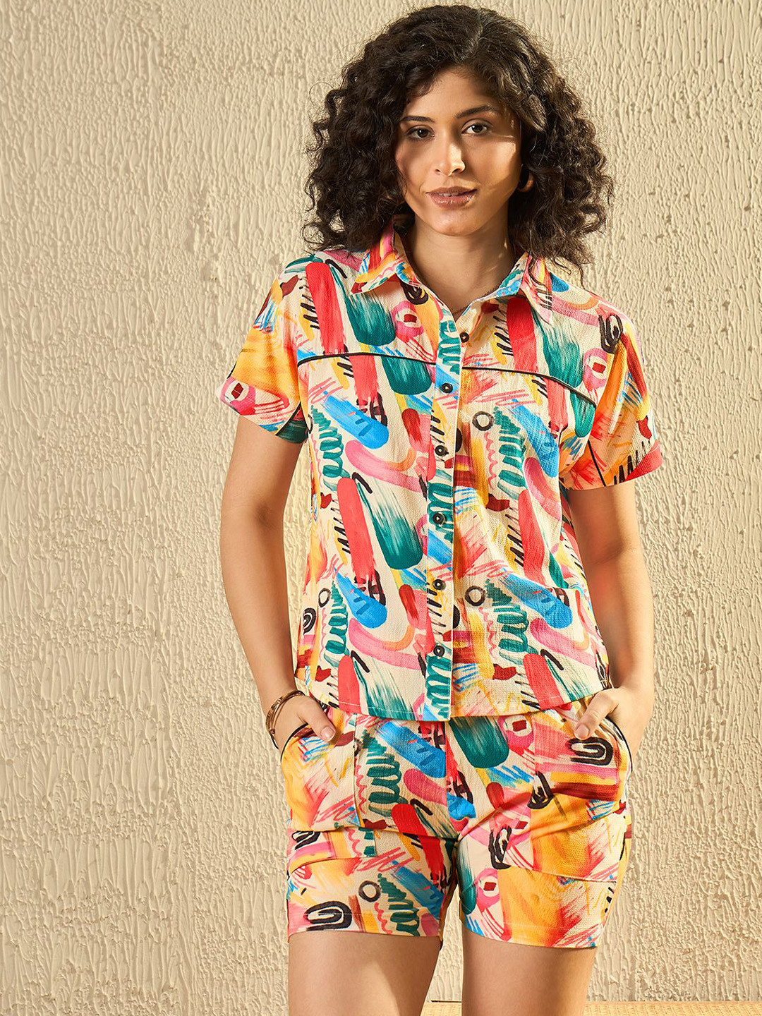 

Modeve Printed Shirt With Shorts, Blue